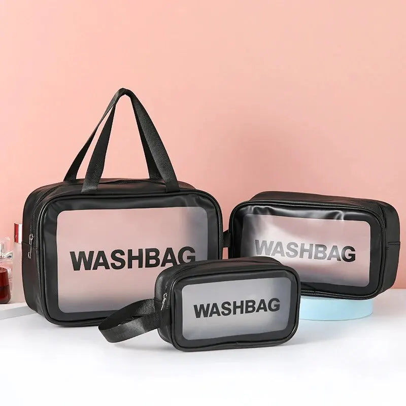 Transparent Three Piece Makeup And Toiletries Bag