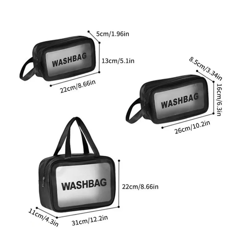 Transparent Three Piece Makeup And Toiletries Bag