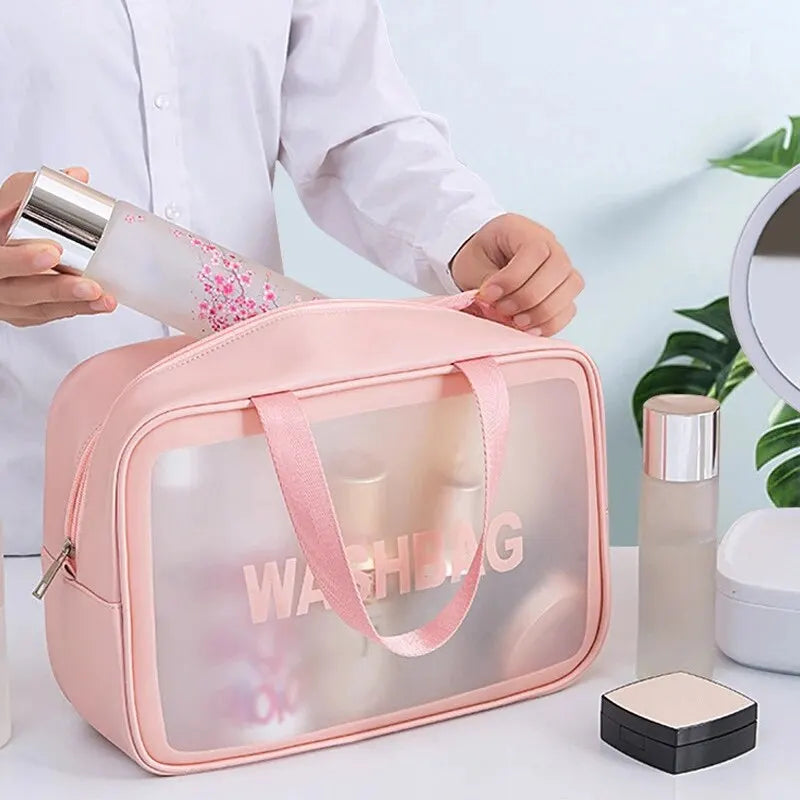 Transparent Three Piece Makeup And Toiletries Bag