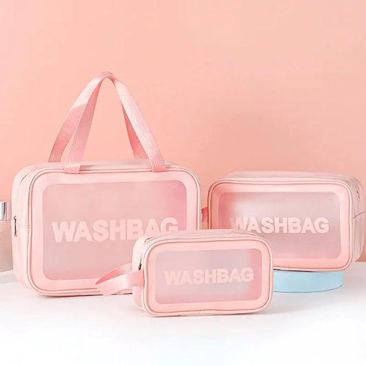 Transparent Three Piece Makeup And Toiletries Bag